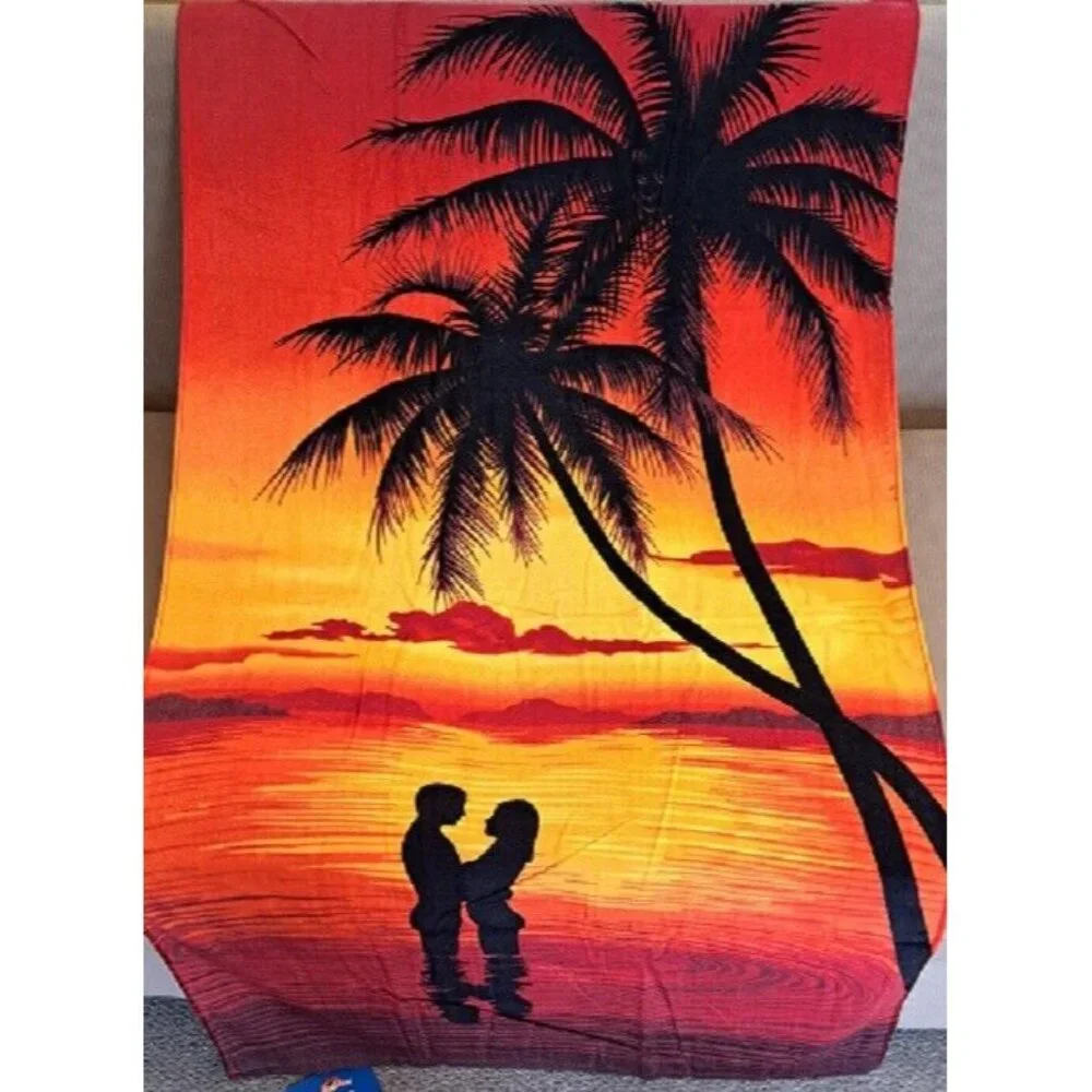 New Orange Red Sky Tropical Palm Tree Bath Beach Pool Gift Towel Sunset Couple